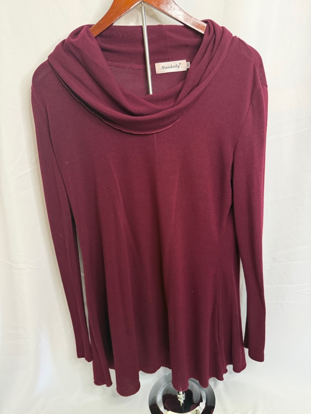 Nine Daily Women's Burgundy Cowl Neck Sweater